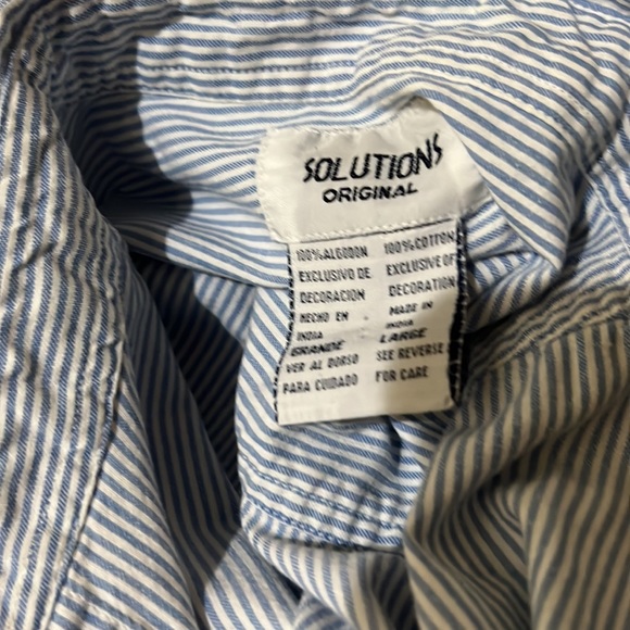 Solutions Original blue and white floral embroidered stripe button down shirt L - Picture 5 of 5